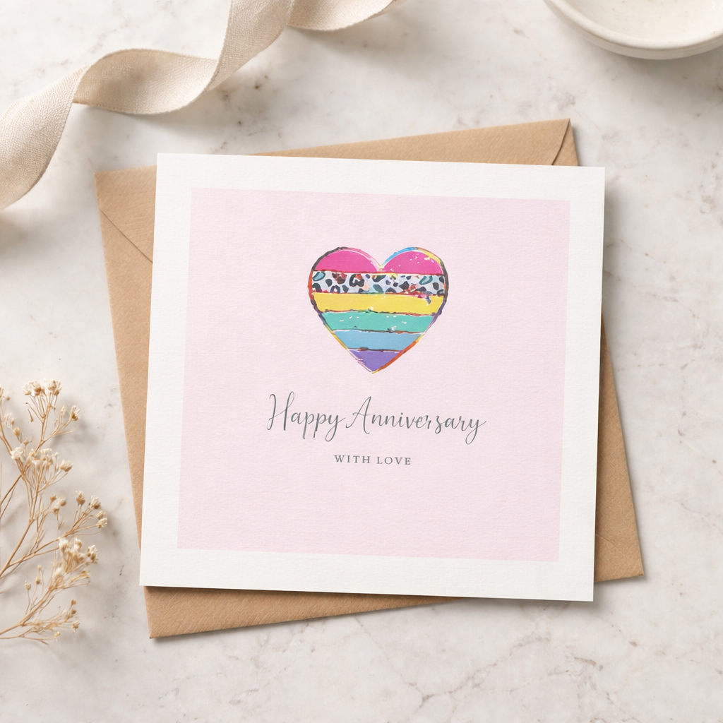 Greeting card with a heart with rainbow colouring