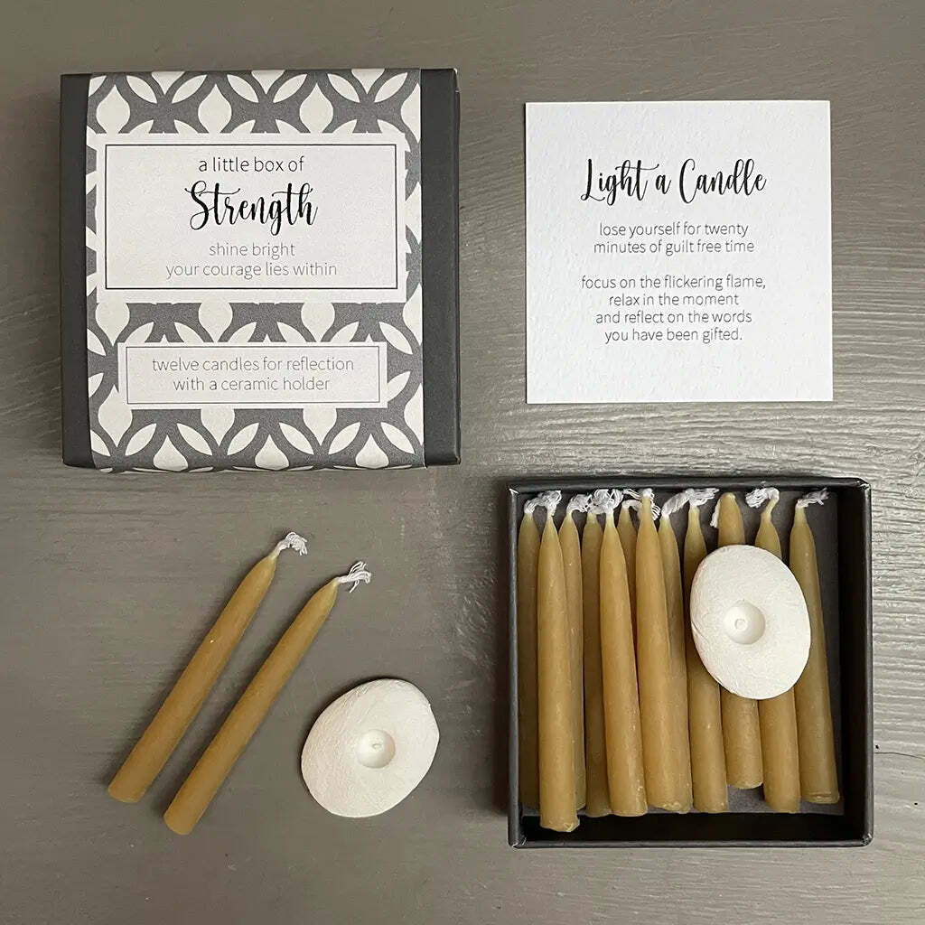 Small patterned box with beeswax candles