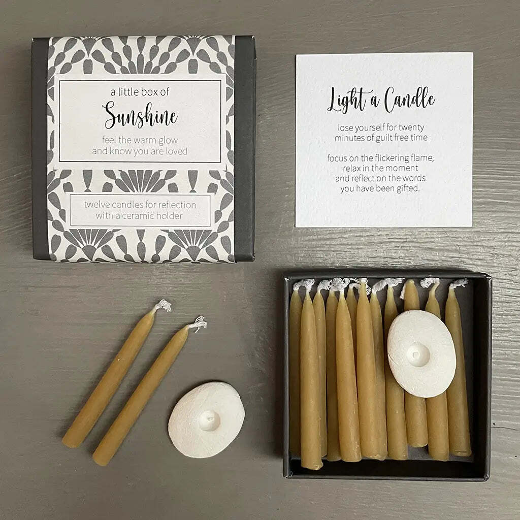 Small patterned box with beeswax candles