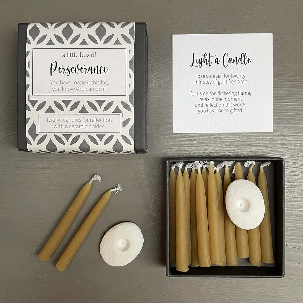 Small patterned box with beeswax candles