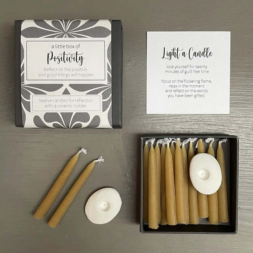 Small patterned box with beeswax candles