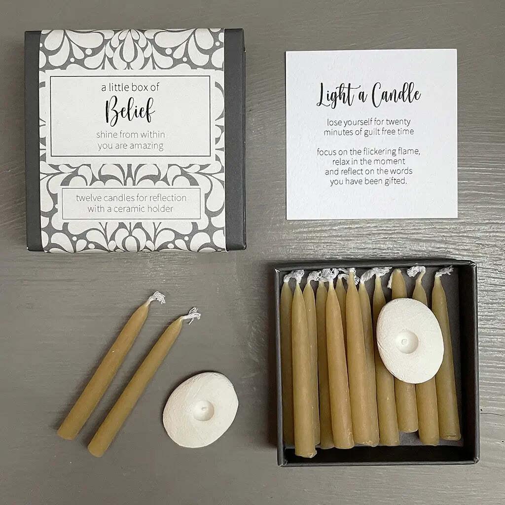 Small patterned box with beeswax candles