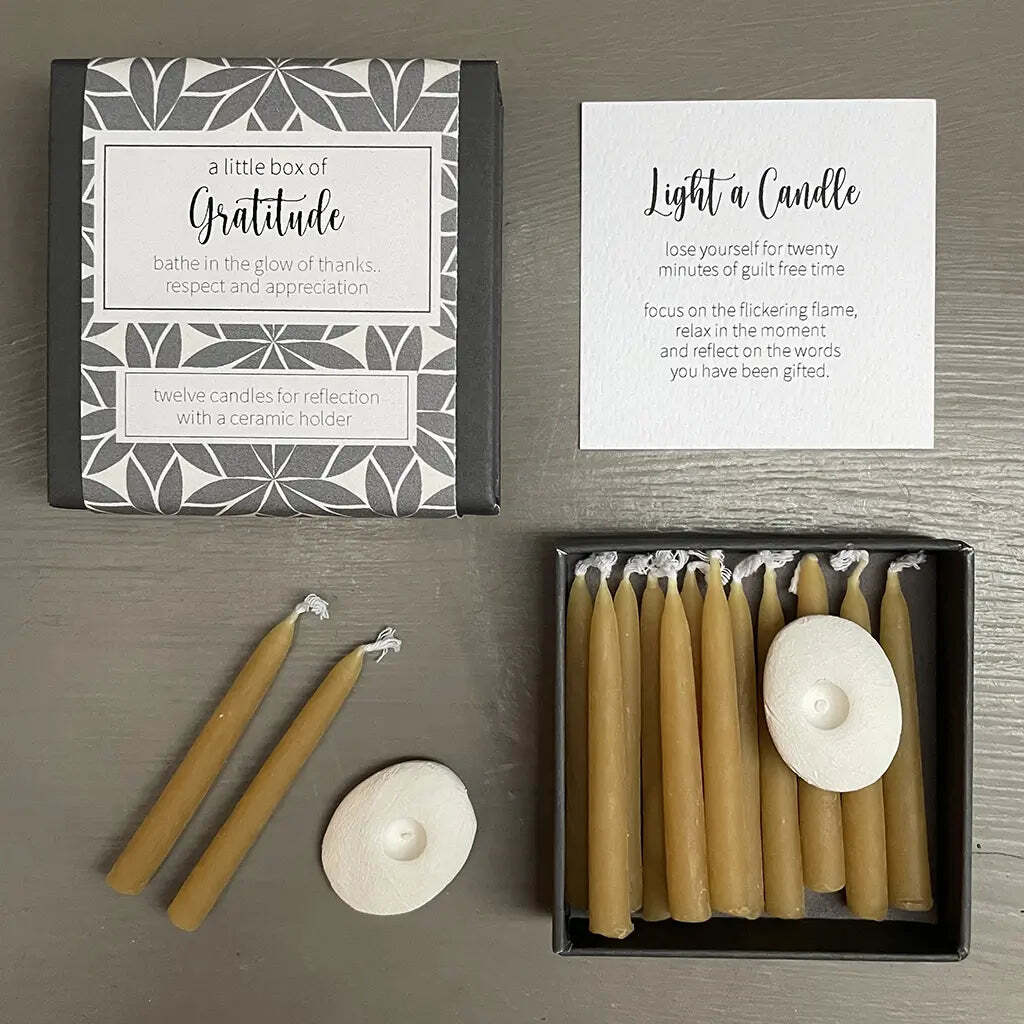 Small patterned box with beeswax candles
