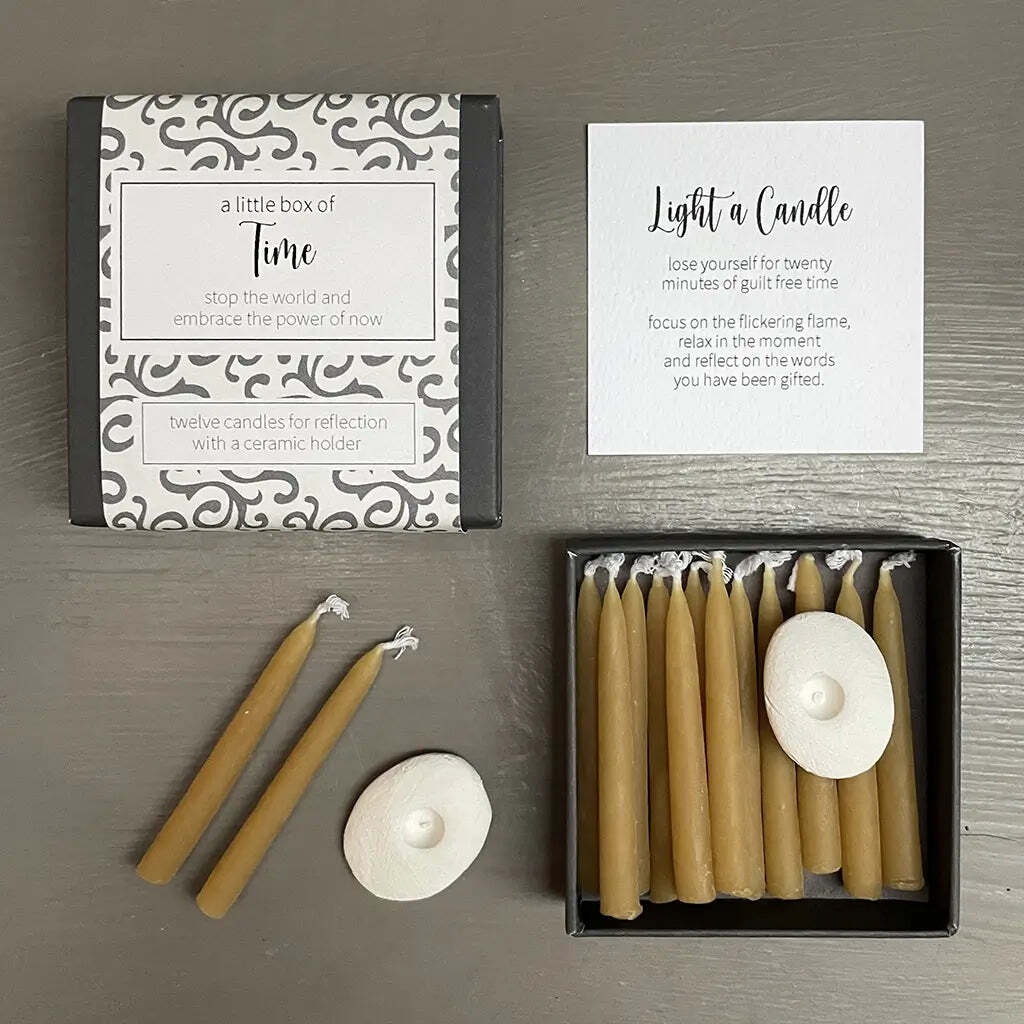 Small patterned box with beeswax candles