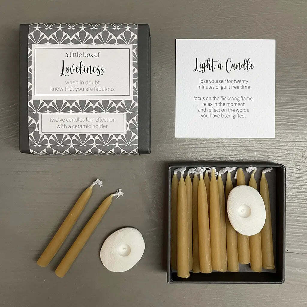 Small patterned box with beeswax candles