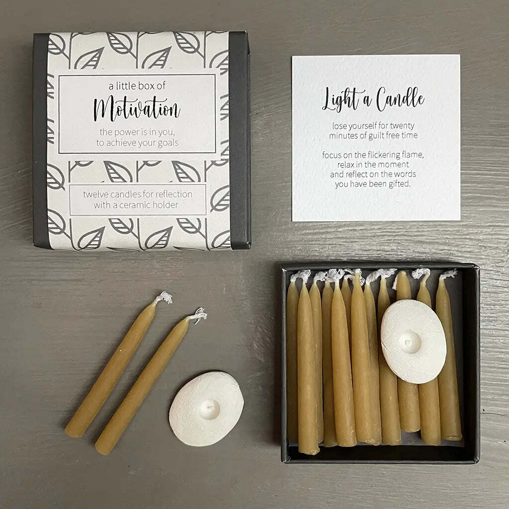 Small patterned box with beeswax candles