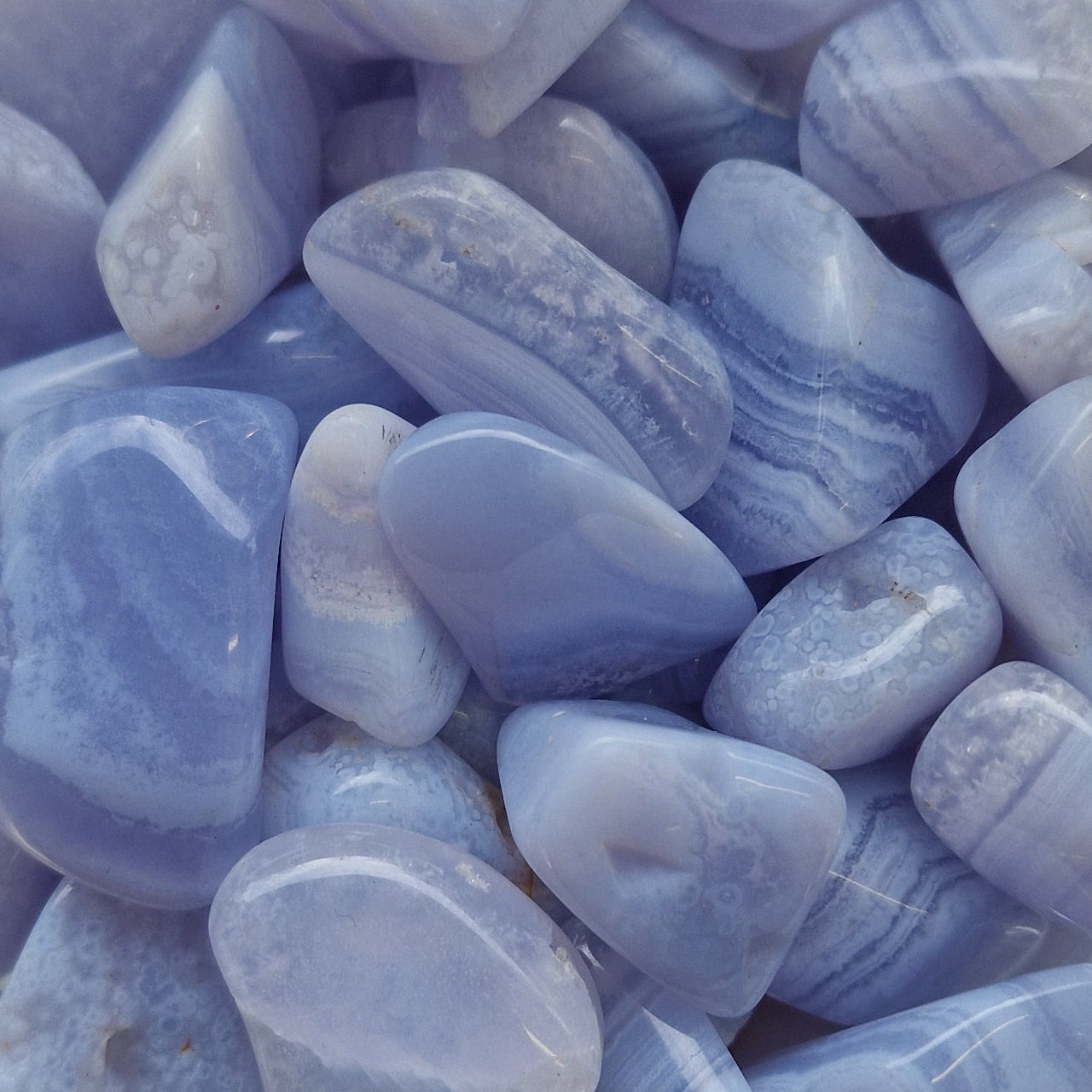 A group of Blue Lace Agate Tumblestones