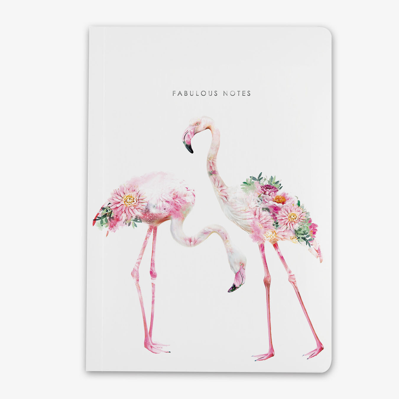 Notebook with flamingo design and 'Fabulous Notes' text on a white background