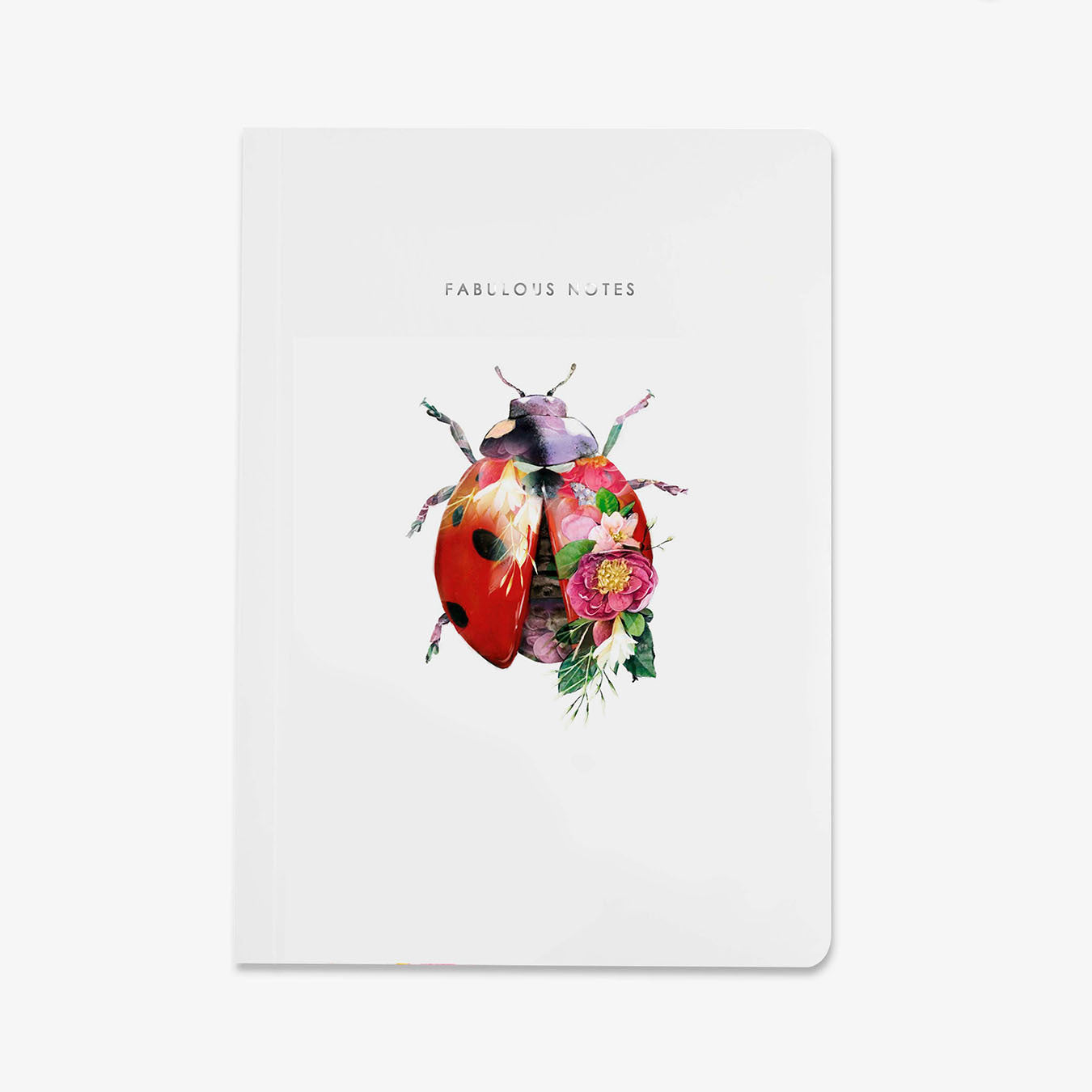 Notebook with a colorful ladybug design on a white background