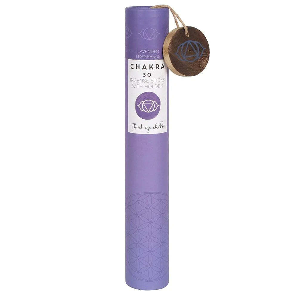 Purple lavender incense sticks in carton with label on a white background