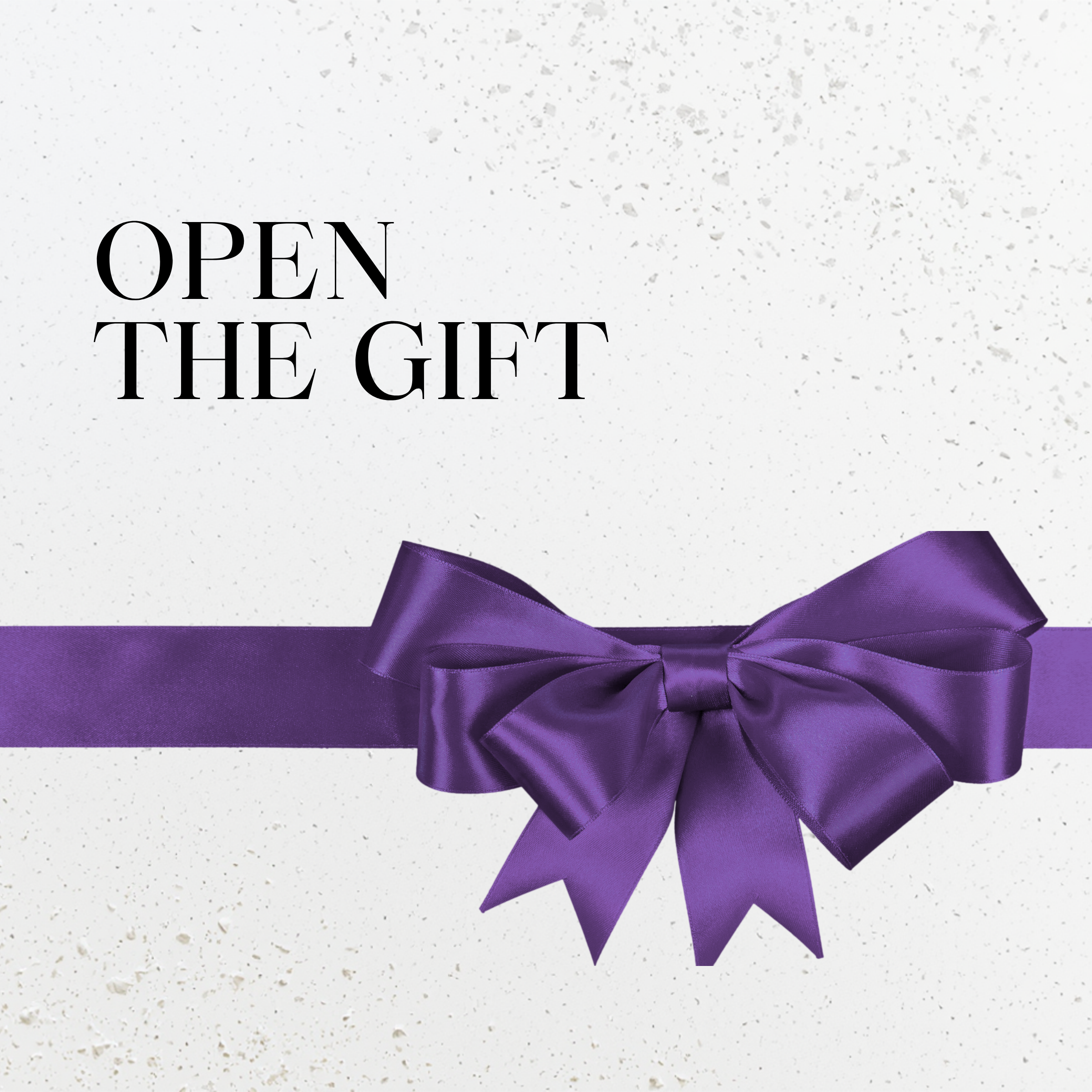 Open the gift card with purple ribbon on a grey background
