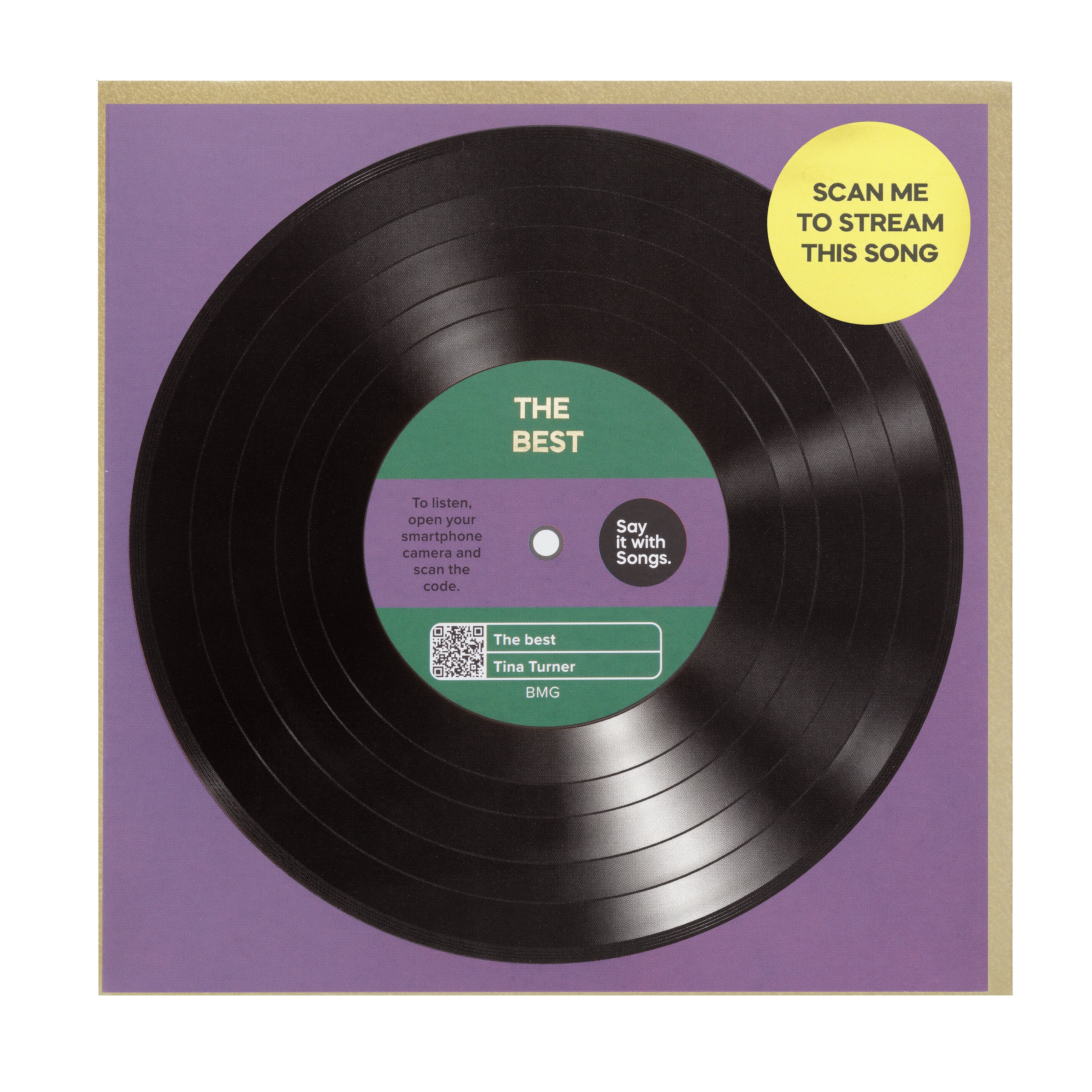 Vinyl record with a green label on a purple background